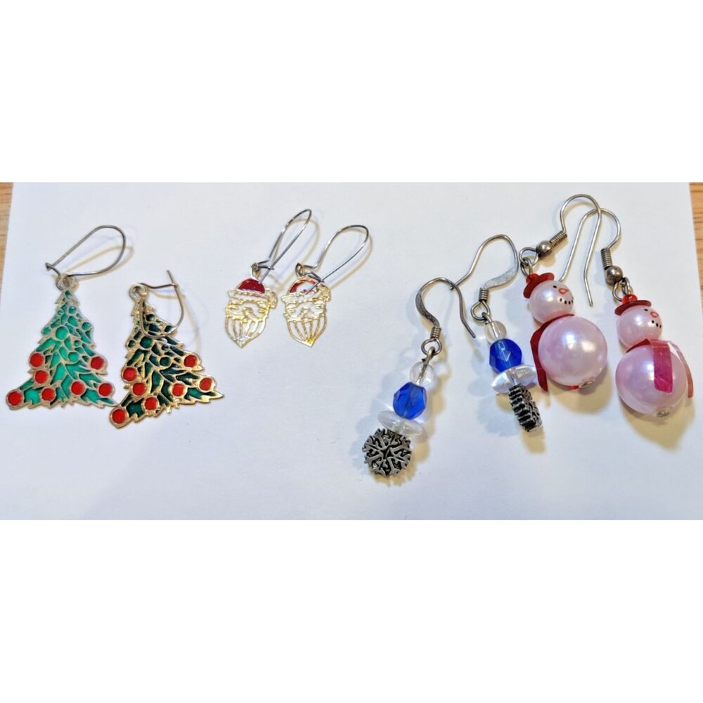 Lot if 4 Pairs of Christmas, Winter Earrings-Christmas Tree, Santa, Snowman, ETC